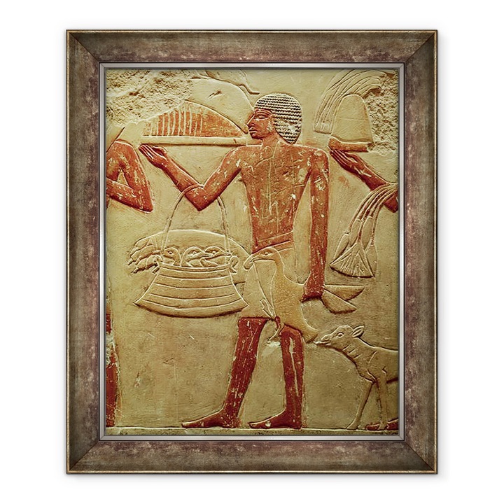 Egyptian 6th Dynasty - Könnyűfuvar, amely portást ábrázol egy kosár újdonsággal, Idut hercegnő sírjától, a régi királyságtól, keretezett kép, 70 x 85 cm