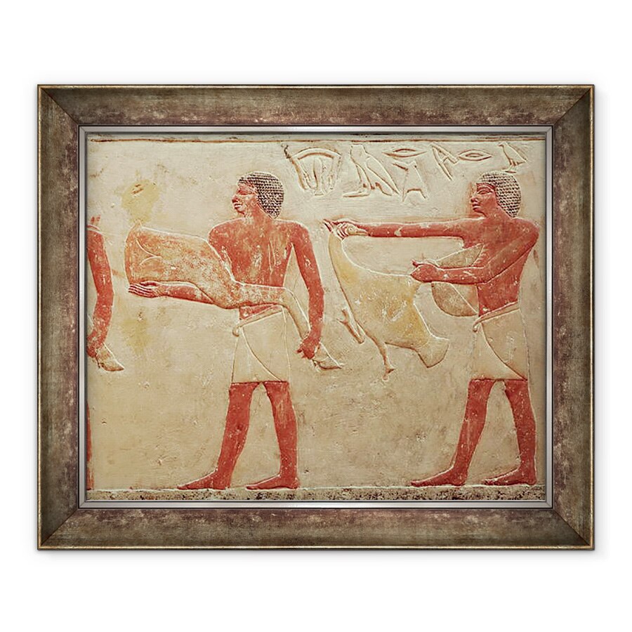 Tablou inramat - Egyptian 6th Dynasty - Relief reprezentand servitori care transporta o haunch de carne de vita si o rata, de la mormantul Printesei Imut, Vechiul Regat, 50 x 60 cm
