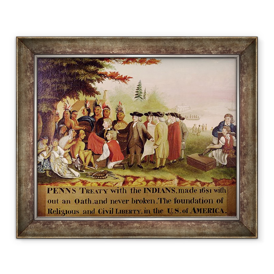 Tablou inramat - Edward Hicks - Tratatul Penn cu indienii in 1682, 50 x 60 cm