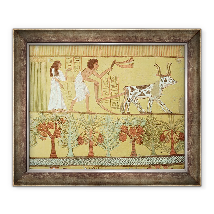 Tablou inramat - Egyptian 19th Dynasty - Sennedjem si sotia sa in camp semanat si de prelucrare, de la mormantul din Sennedjem, satul muncitorilor, 70 x 85 cm