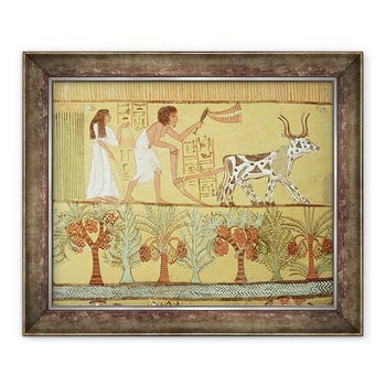 Tablou inramat - Egyptian 19th Dynasty - Sennedjem si sotia sa in camp semanat si de prelucrare, de la mormantul din Sennedjem, satul muncitorilor, 70 x 85 cm Tablou inramat - Egyptian 19th Dynasty - Sennedjem si sotia sa in camp semanat si de prelucrare, de la mormantul din Sennedjem, satul muncitorilor, 70 x 85 cm
