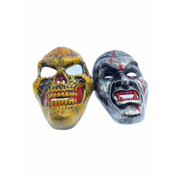 Set Atelier 2 masti craniu si vampir pentru Halloween, Galben/Argintiu Set Atelier 2 masti craniu si vampir pentru Halloween, Galben/Argintiu