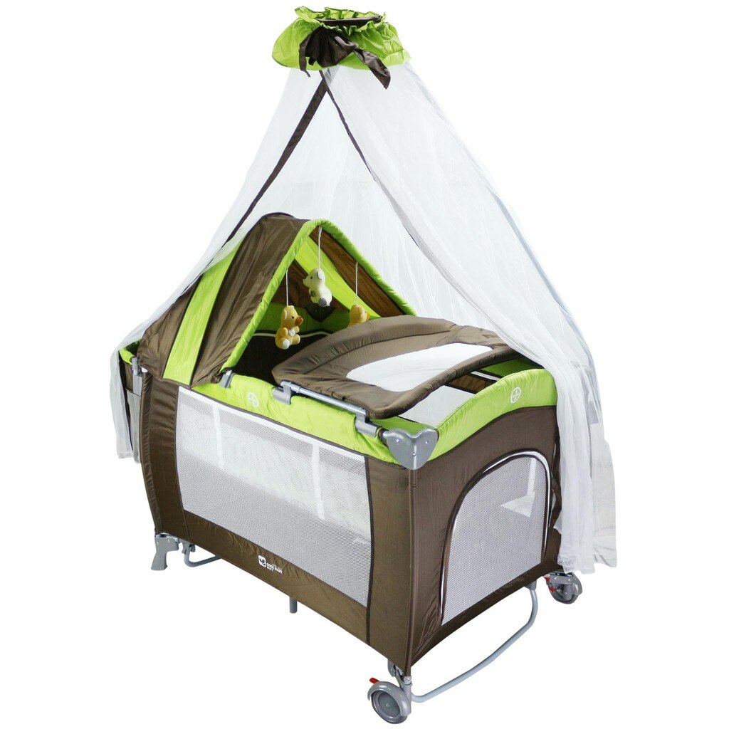 Patut Premium cu baldachin, copertina si sistem de leganare Grupa 0+ luni, Cool Baby, Maro