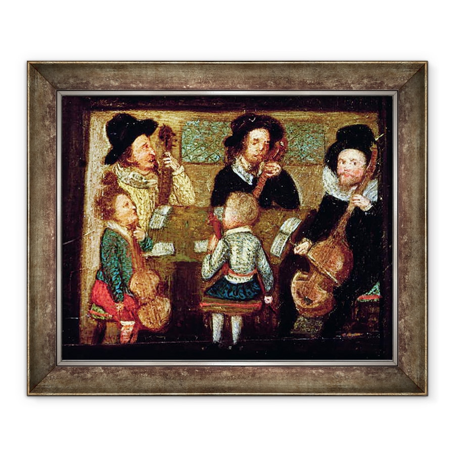 Tablou inramat - Scoala Engleza - Muzicieni la Wadley House, detaliu de la Viata si moartea lui Sir Henry Unton 1557-96, 50 x 60 cm