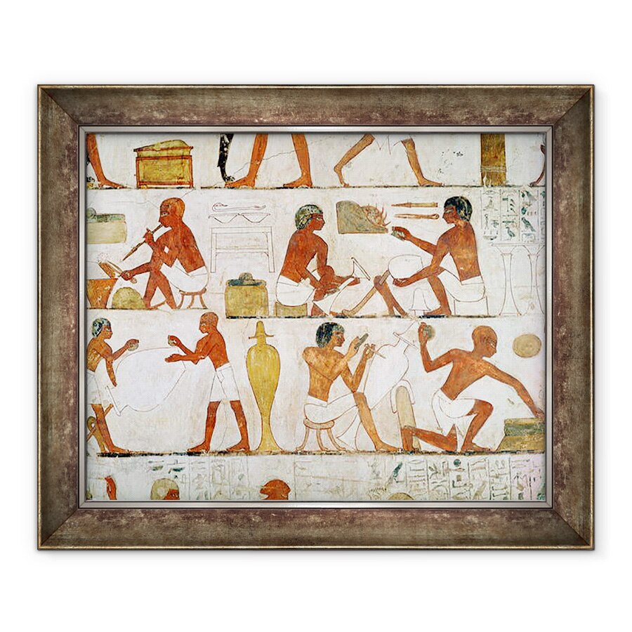 Tablou inramat - Egyptian 18th Dynasty - Gravura si lustruire vase in aur si argint, 50 x 60 cm
