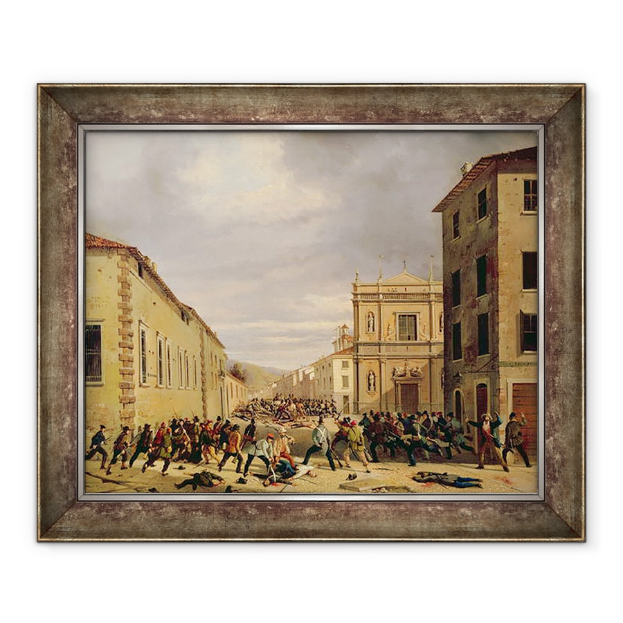 Tablou inramat - Faustino Joli - Batalia de 21 martie 1849 in Piazzetta Santa Barnaba din Brescia, 50 x 60 cm