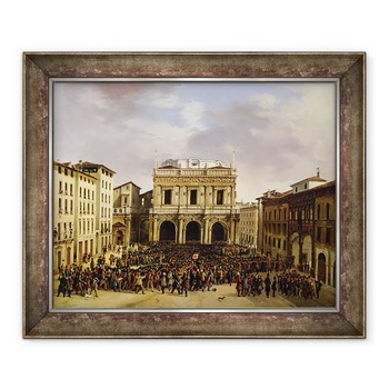 Tablou inramat - Faustino Joli - Oamenii din Brescia s-au adunat in Piazza della Loggia 23 martie 1849, 50 x 60 cm Tablou inramat - Faustino Joli - Oamenii din Brescia s-au adunat in Piazza della Loggia 23 martie 1849, 50 x 60 cm