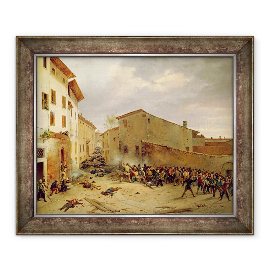 Tablou inramat - Faustino Joli - Batalia de 31 martie 1849 in Via delle Consolazioni din Brescia, 50 x 60 cm