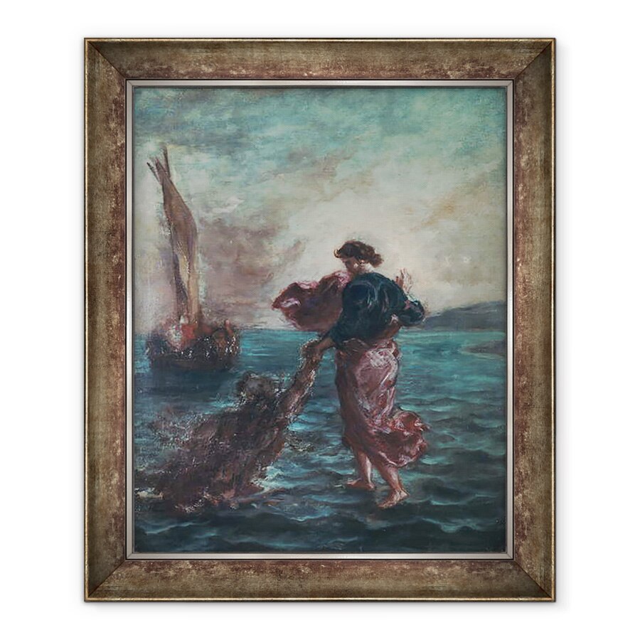 Tablou inramat - Ferdinand Victor Eugene Delacroix - Hristos mergand pe apa si intinzandu-si mana pentru a-l salva pe Sfantul Petru, 50 x 60 cm