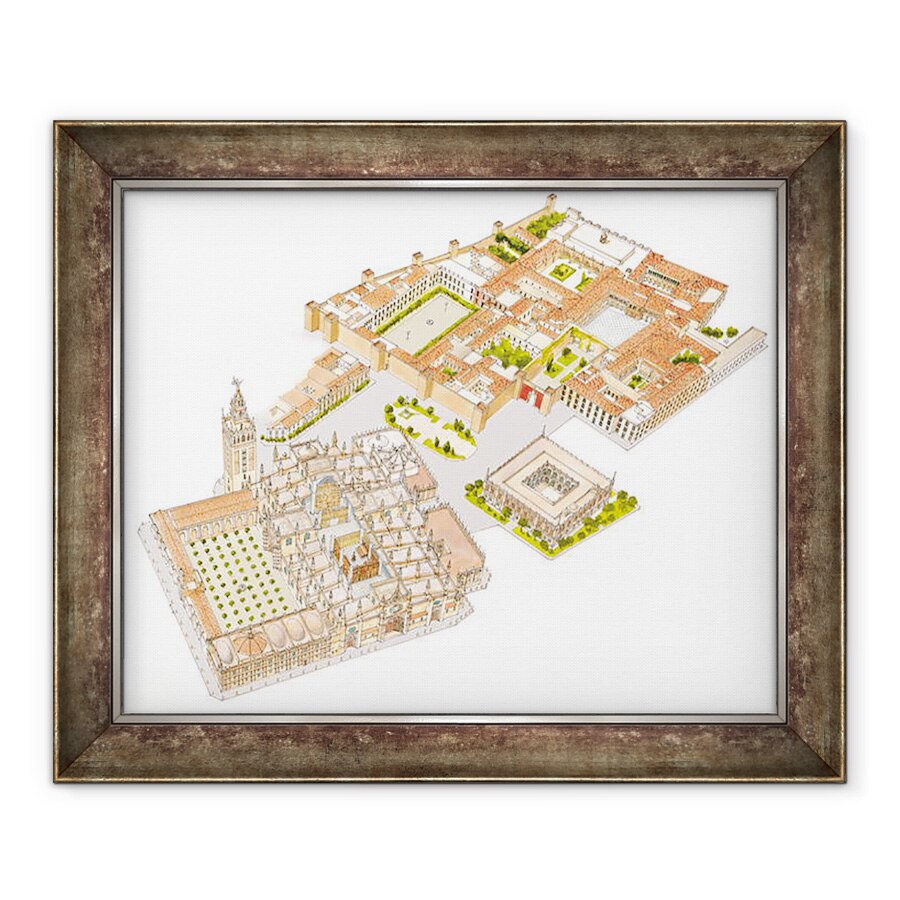 Tablou inramat - Fernando Aznar Cenamor - Catedrala, Reales Alcazares, Archivo de Indias. Sevilla, 50 x 60 cm