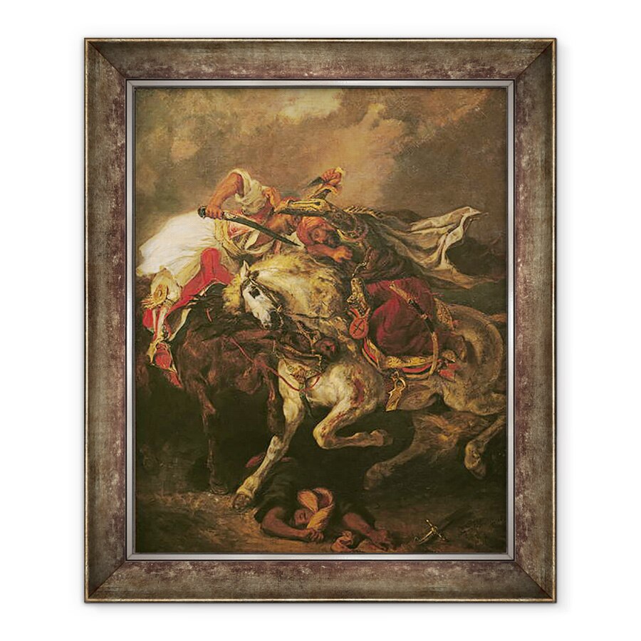 Tablou inramat - Ferdinand Victor Eugene Delacroix - Batalia de la Giaour si Hassan, dupa poemul lui Byron, Le Giaour, 50 x 60 cm