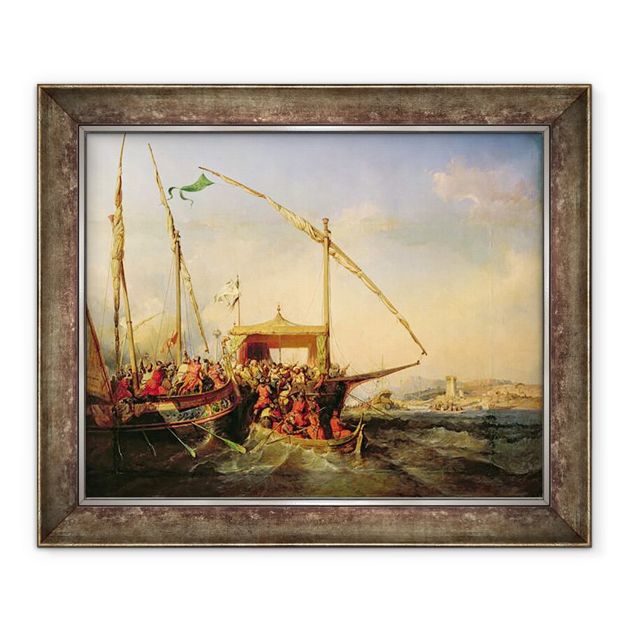 Tablou inramat - Eugene Modeste Edmond Lepoittevin - Batalia Navala de la Imbre in 1346, 50 x 60 cm