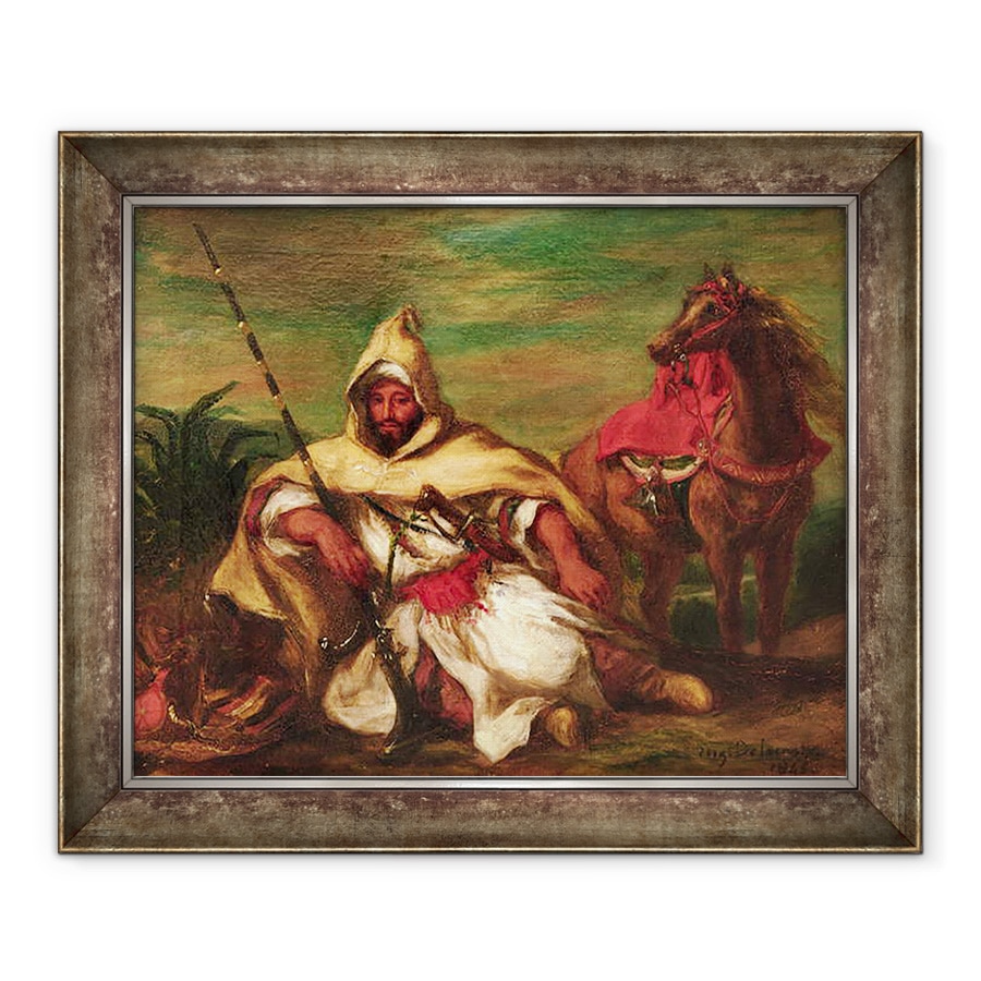 Tablou inramat - Ferdinand Victor Eugene Delacroix - Soldat marocan stand langa calul sau, 50 x 60 cm