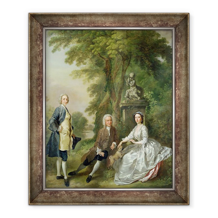 Francis Hayman - Jonathan Tyers † 1767 és lánya, Elizabeth és férje, John Wood, keretezett kép, 50 x 60 cm