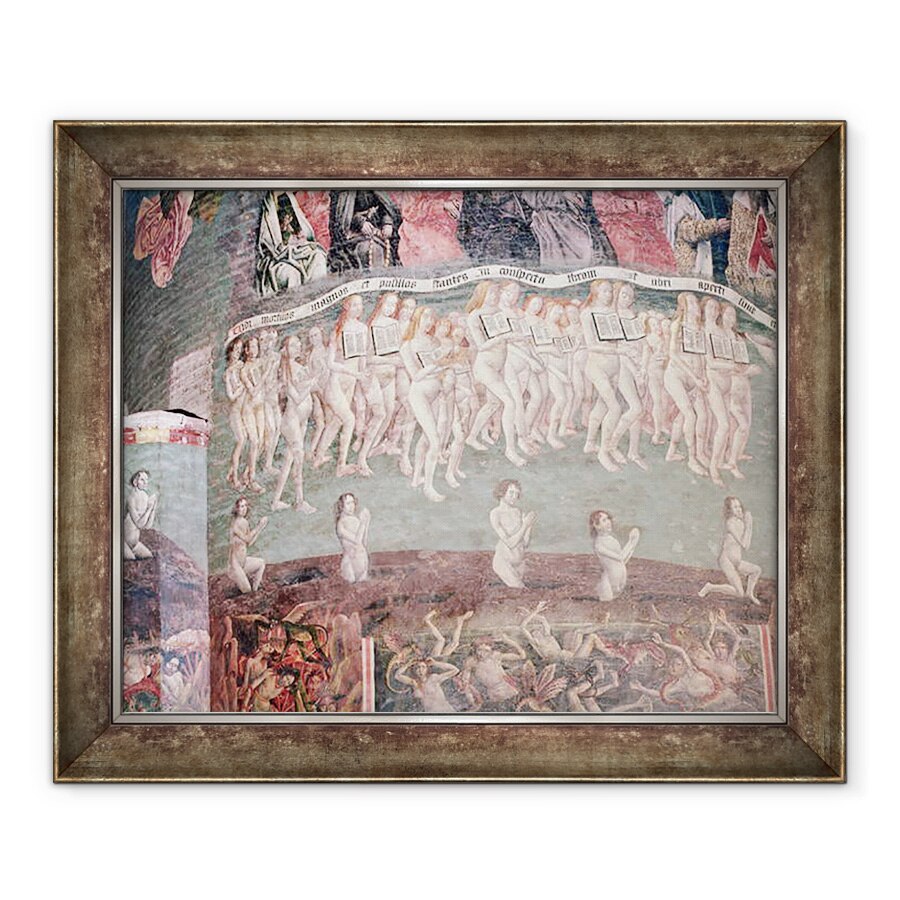 Tablou inramat - Scoala Franceza - Judecata de Apoi - Cei inviati purtand cartea vietii lor in jurul gatului fresca, 90 x 110 cm