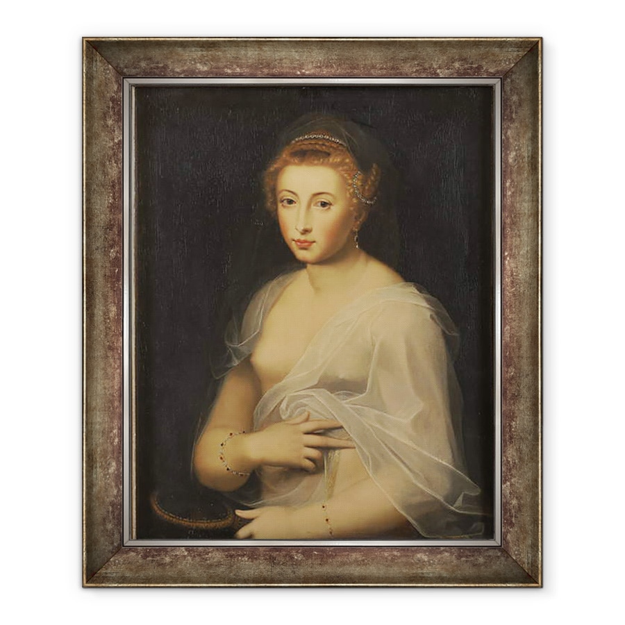 Tablou inramat - Scoala Franceza - Tanara doamna care detine o oglinda, 70 x 85 cm