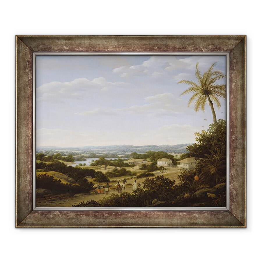 Tablou inramat - Frans Jansz Post - Peisaj brazilian cu localnicii pe un drum care se apropie de un sat, 90 x 110 cm
