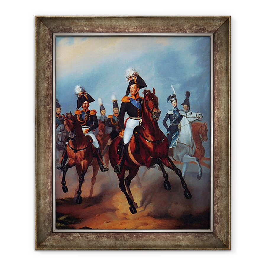 Tablou inramat - Franz Kruger - Nicolae I cu ofiterii sai, 90 x 110 cm