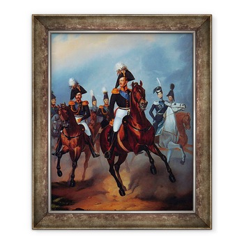 Tablou inramat - Franz Kruger - Nicolae I cu ofiterii sai, 90 x 110 cm Tablou inramat - Franz Kruger - Nicolae I cu ofiterii sai, 90 x 110 cm