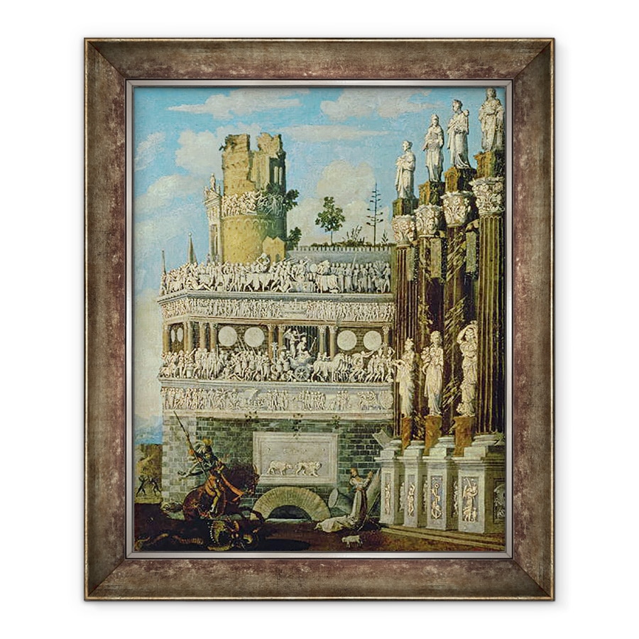 Tablou inramat - Francois de Nome - Arhitectura fantastica cu Sfantul Gheorghe si Dragon, 70 x 85 cm