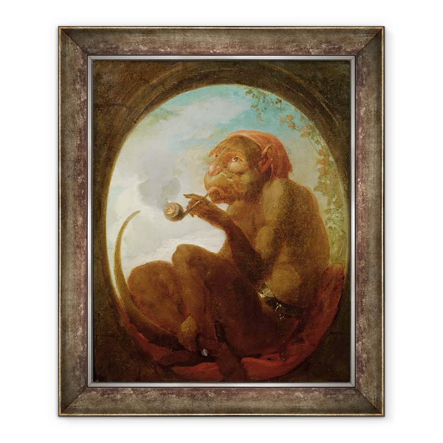 Tablou inramat - Scoala Franceza - Semneaza cu o maimuta care fumeaza o teava, 90 x 110 cm