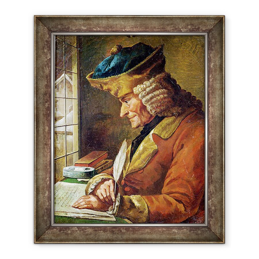 Tablou inramat - Scoala Franceza - Voltaire 1694-1778 in studiul sau, 70 x 85 cm