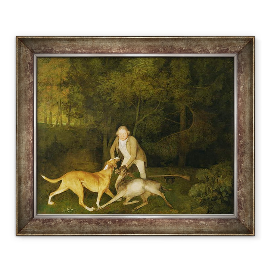 Tablou inramat - George Stubbs - Freeman, contele de vanatoare al lui Clarendon, cu o caprioara pe moarte si un caine, 90 x 110 cm