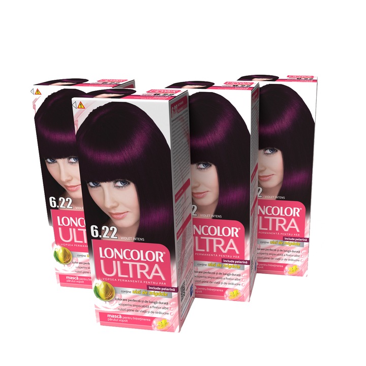 Pachet Vopsea de par permanenta Loncolor Ultra 6.22 Violet Intens, 400 ml x 4 bucati
