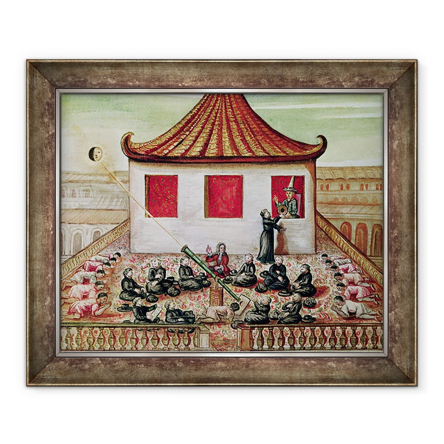 Tablou inramat - Scoala Franceza - od. 59 fol.7 Eclipsa Soarelui in Siam in 1688, vazuta de misionarii iezuiti, in prezenta regelui Siamului la fereastra palatului sau, 50 x 60 cm