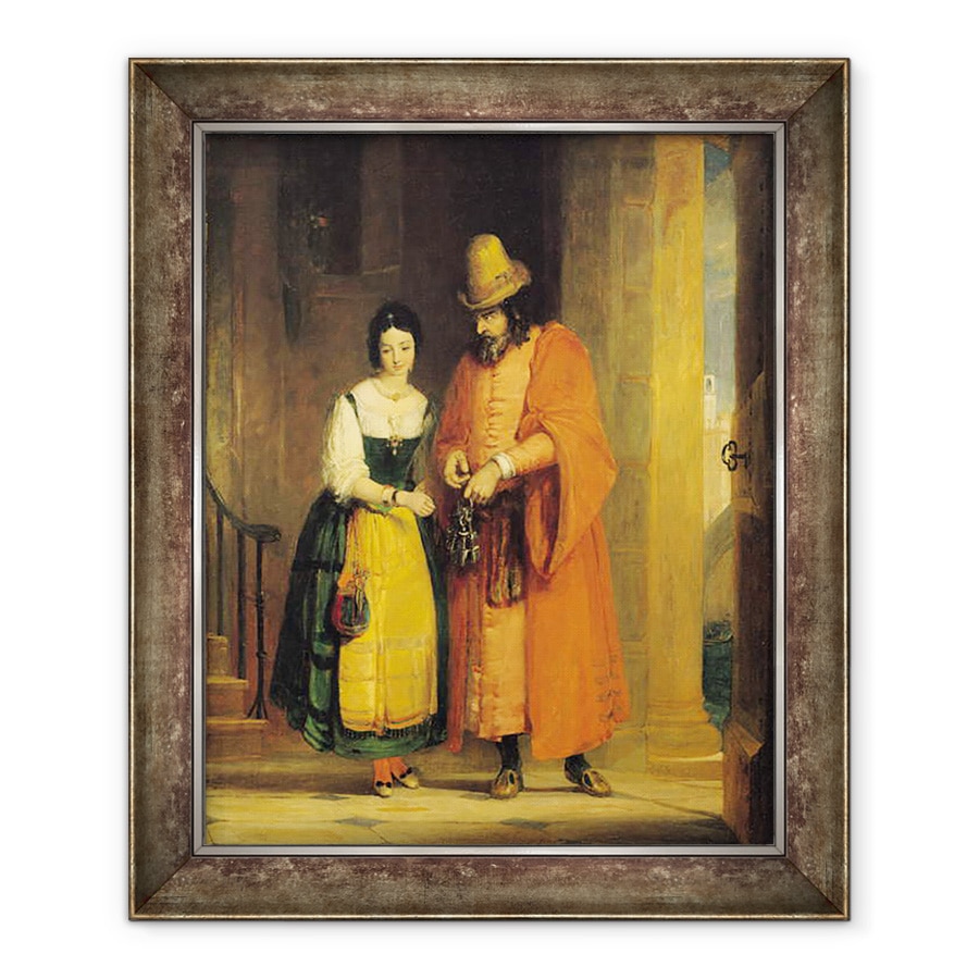 Tablou inramat - Gilbert Stuart Newton - Shylock si Jessica din Negustorul Venetiei, Actul II, Scena ii, 90 x 110 cm