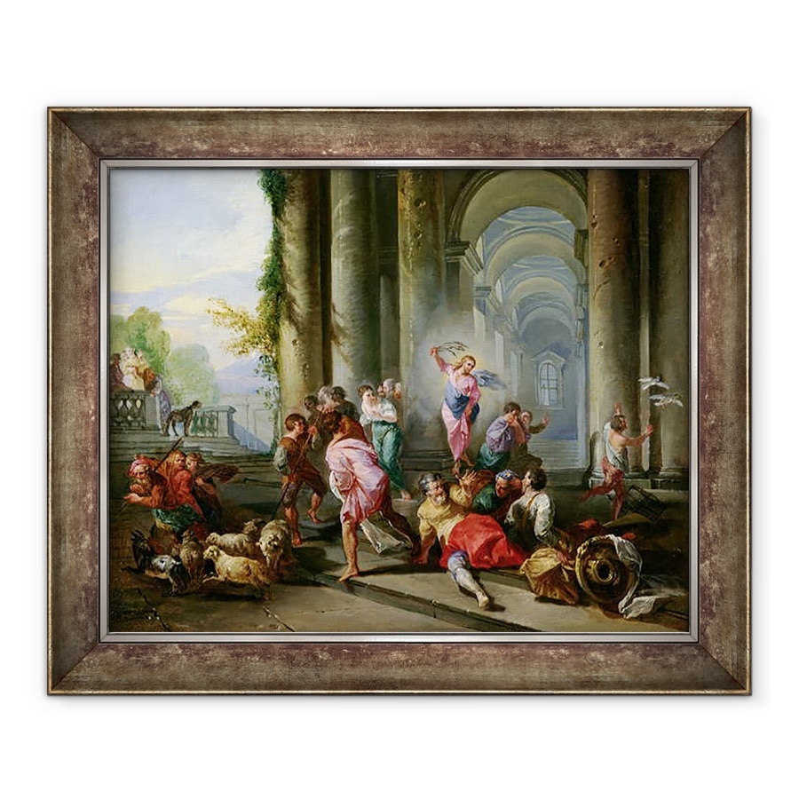 Tablou inramat - Giovanni Paolo Pannini - Hristos a alungat negustorii din templu, 90 x 110 cm