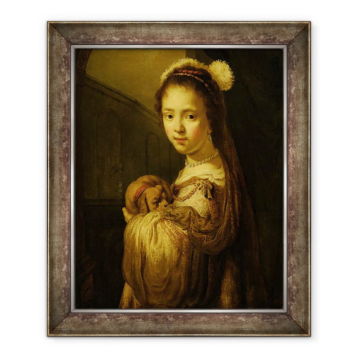 Govaert Flinck - Egy fiatal lány képe, keretezett kép, 50 x 60 cm