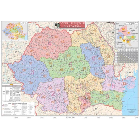 Harta De Perete Romania Cu Coduri Postale 140x100 Cm Emag Ro
