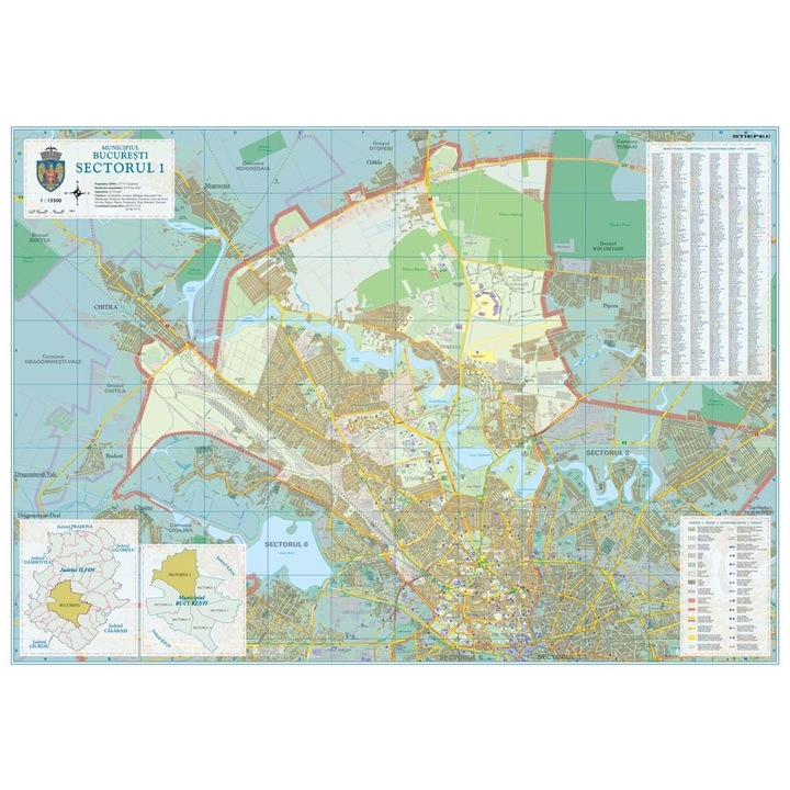 Harta de perete Bucuresti Sector 1 140x100 cm - Editie 2012