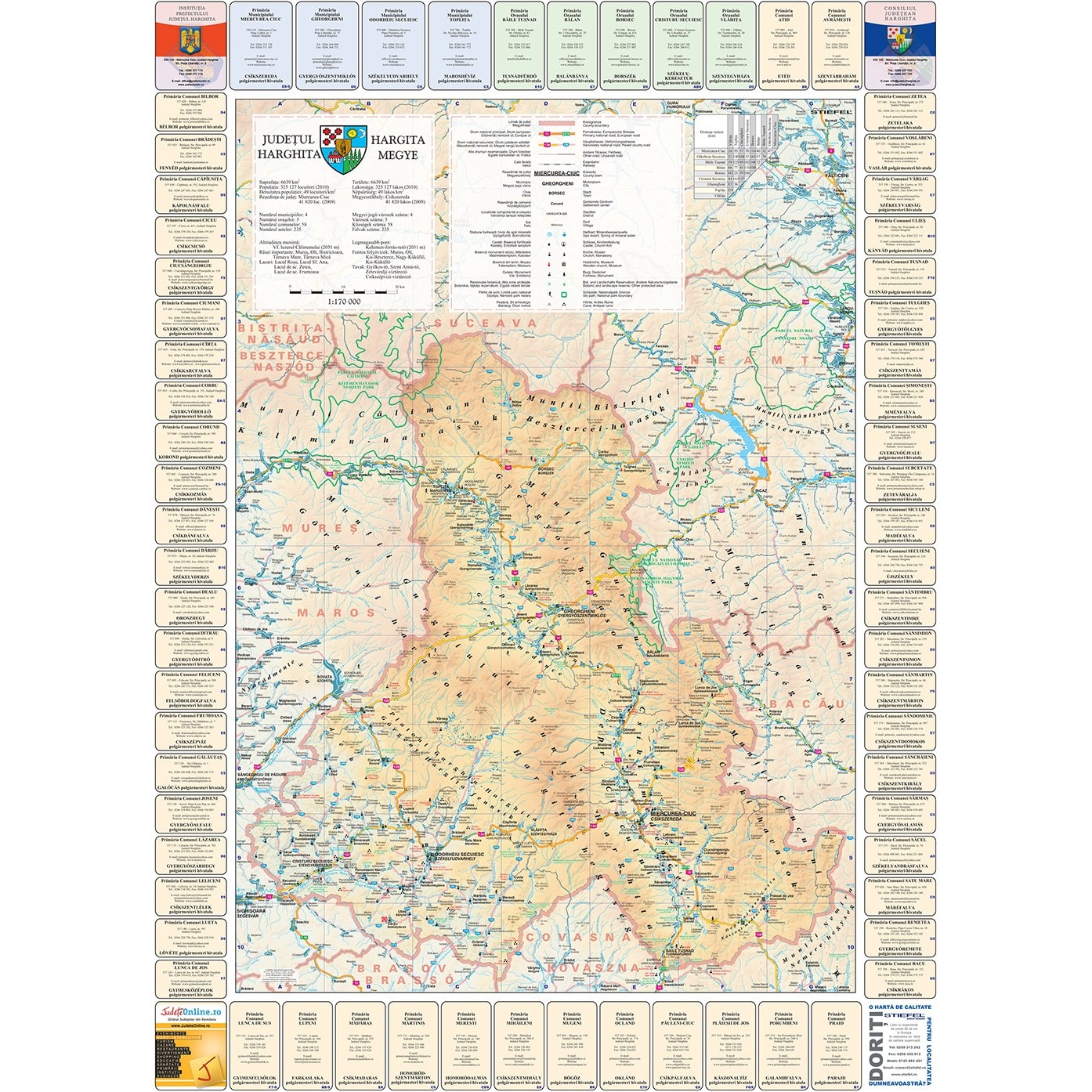 judetul harghita harta Harta Judetului Harghita cu primarii   eMAG.ro