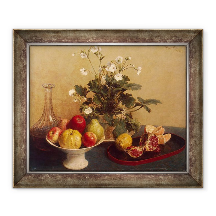 Tablou inramat - Ignace Henri Jean Fantin-Latour - Flori, feluri de mancare cu fructe si carafa, 90 x 110 cm