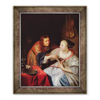 Tablou inramat - Jan van Mieris - Scena galanta, 90 x 110 cm Tablou inramat - Jan van Mieris - Scena galanta, 90 x 110 cm