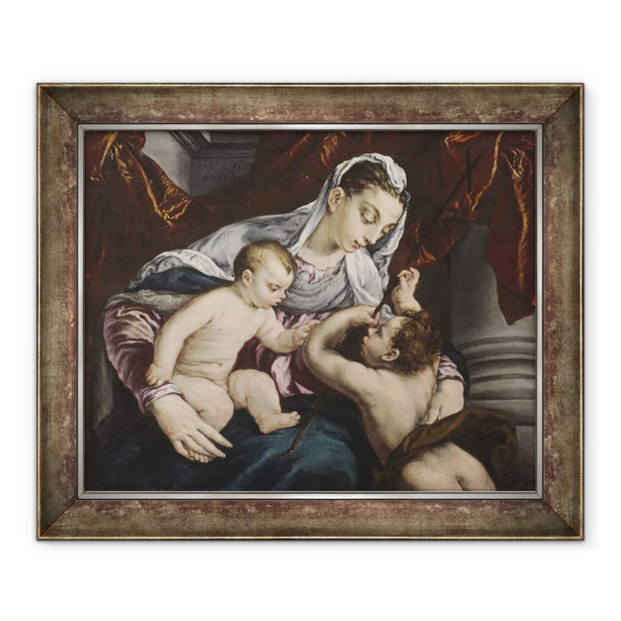 Tablou inramat - Jacopo Bassano - Fecioara si Pruncul cu Tanarul Sfant Ioan Botezatorul, 90 x 110 cm