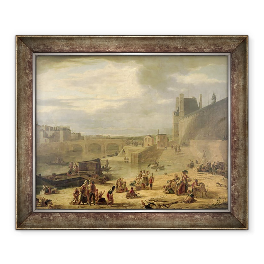 Tablou inramat - J.F. De Pelchin - Vedere la Marea Galerie a Luvru, Tuileries si Pont Regal, 90 x 110 cm