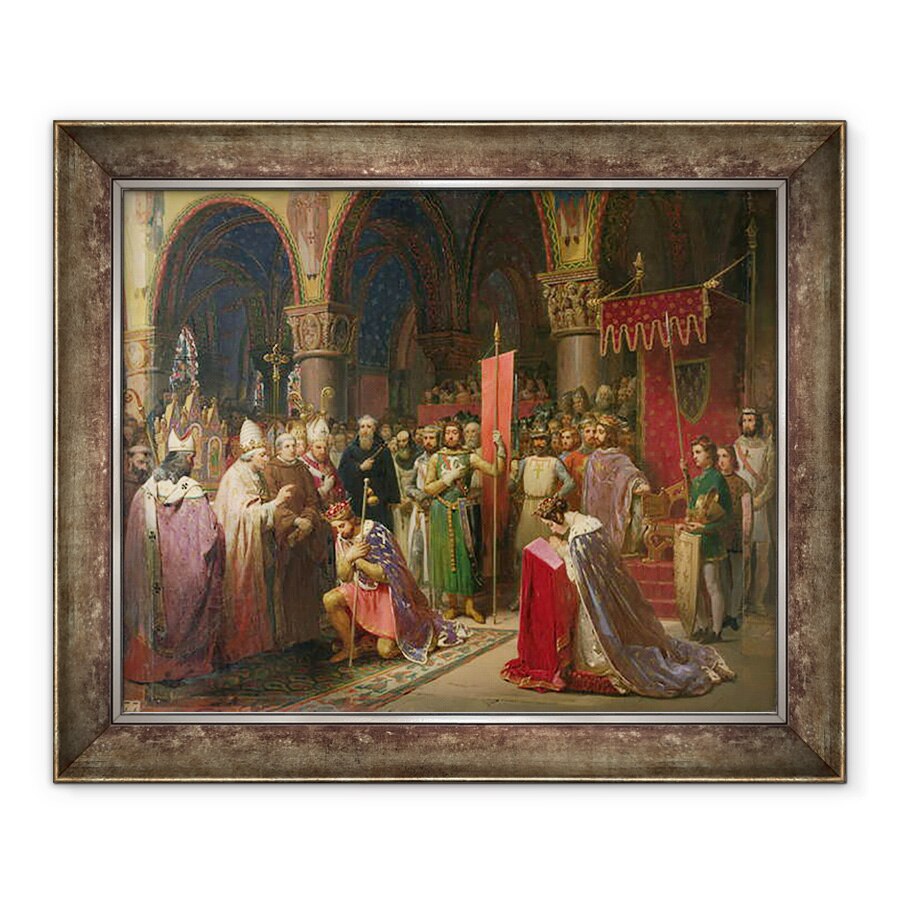 Tablou inramat - Jean Baptiste Mauzaisse - Ludovic al VII-lea c.1120-1180 Tanarul, regele Frantei Luand steagul din St. Denis in 1147, 90 x 110 cm