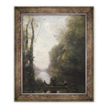 Tablou inramat - Jean Baptiste Camille Corot - Feribotul parasind banca cu doua femei, 90 x 110 cm Tablou inramat - Jean Baptiste Camille Corot - Feribotul parasind banca cu doua femei, 90 x 110 cm