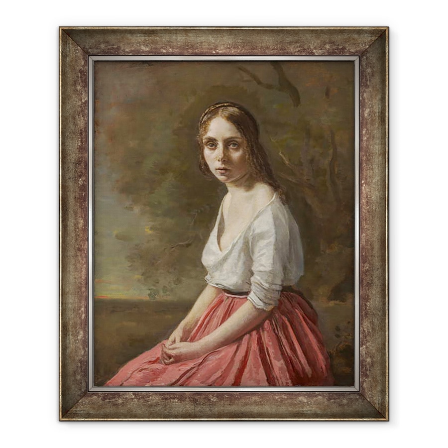 Tablou inramat - Jean Baptiste Camille Corot - Tanara femeie intr-o fusta roz, 70 x 85 cm
