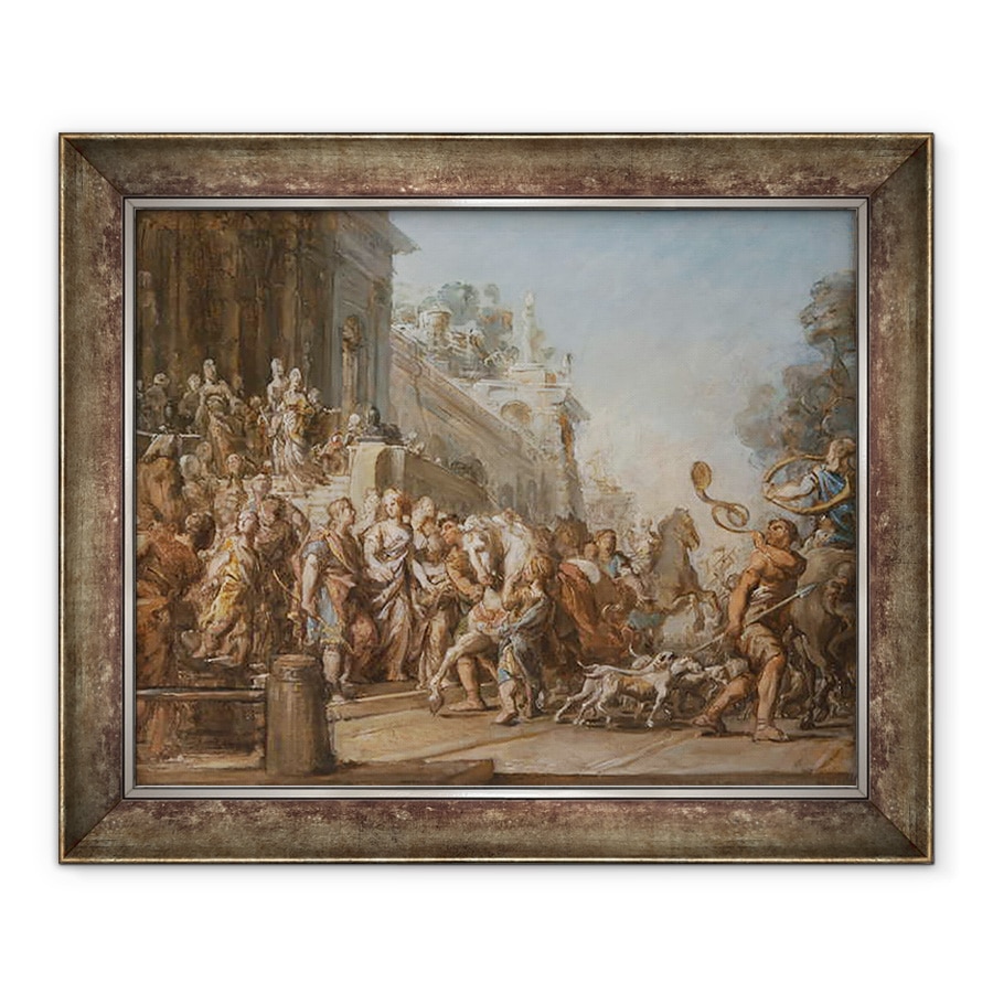Tablou inramat - Jean Bernard Restout - Plecarea lui Dido si Aeneas pentru vanatoare, 90 x 110 cm