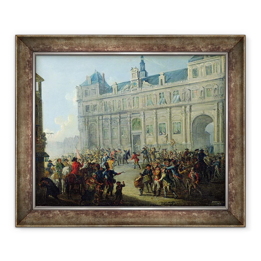 Tablou inramat - Jean-Baptiste Lallemand - Asasinarea lui Jacques de Flesselles pe treptele Primariei 14 iulie, 70 x 85 cm