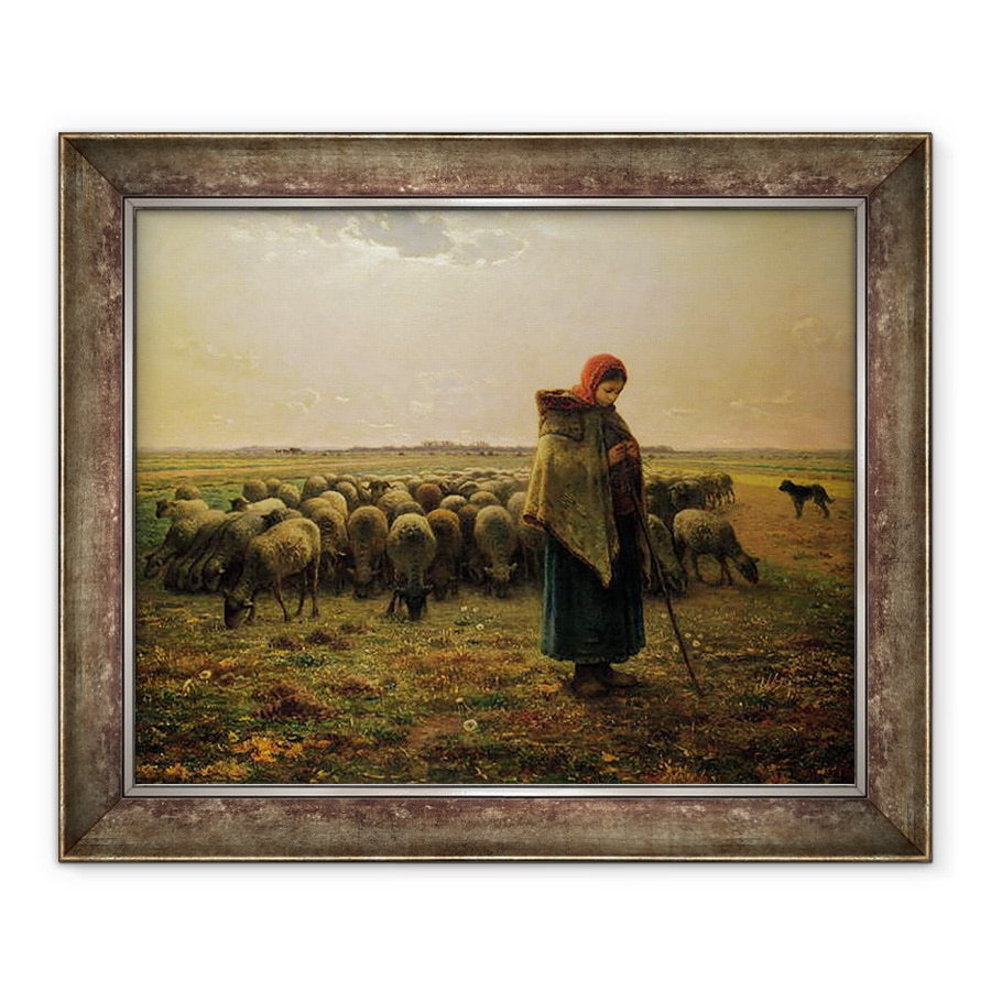 Tablou inramat - Jean-Francois Millet - Pastorita cu turma ei, 50 x 60 cm