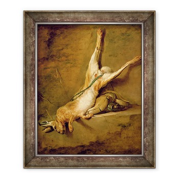 Tablou inramat - Jean-Baptiste Simeon Chardin - Iepurele mort cu corn praf si sac de joc, 50 x 60 cm Tablou inramat - Jean-Baptiste Simeon Chardin - Iepurele mort cu corn praf si sac de joc, 50 x 60 cm