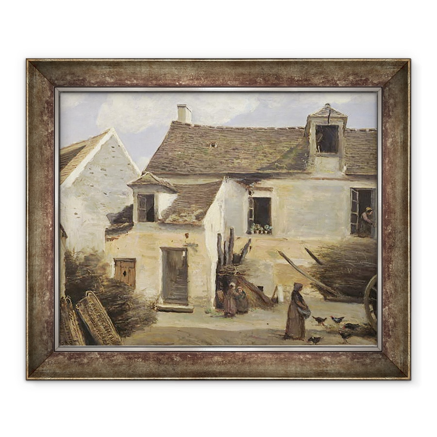 Tablou inramat - Jean Baptiste Camille Corot - Curtea de o brutarie langa Paris, sau Curtea de o casa langa Paris, 70 x 85 cm