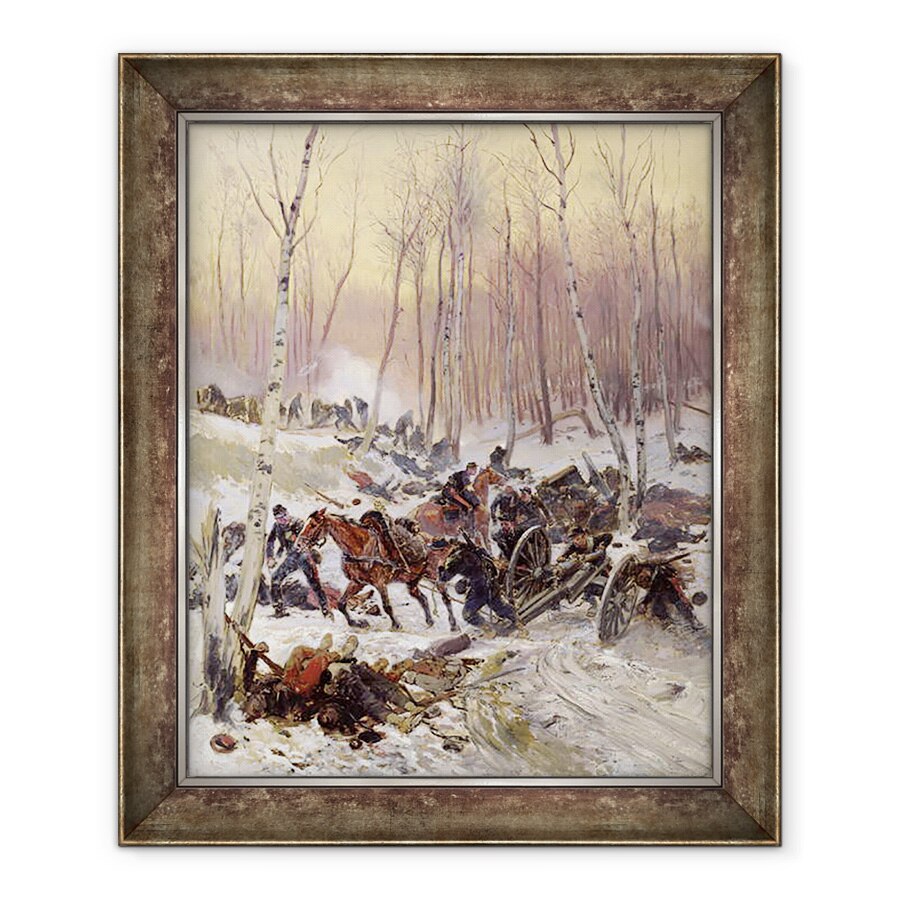 Tablou inramat - Jean-Baptiste Edouard Detaille - Artilerie lupta intr-o padure in timpul asediului de la Paris, 70 x 85 cm