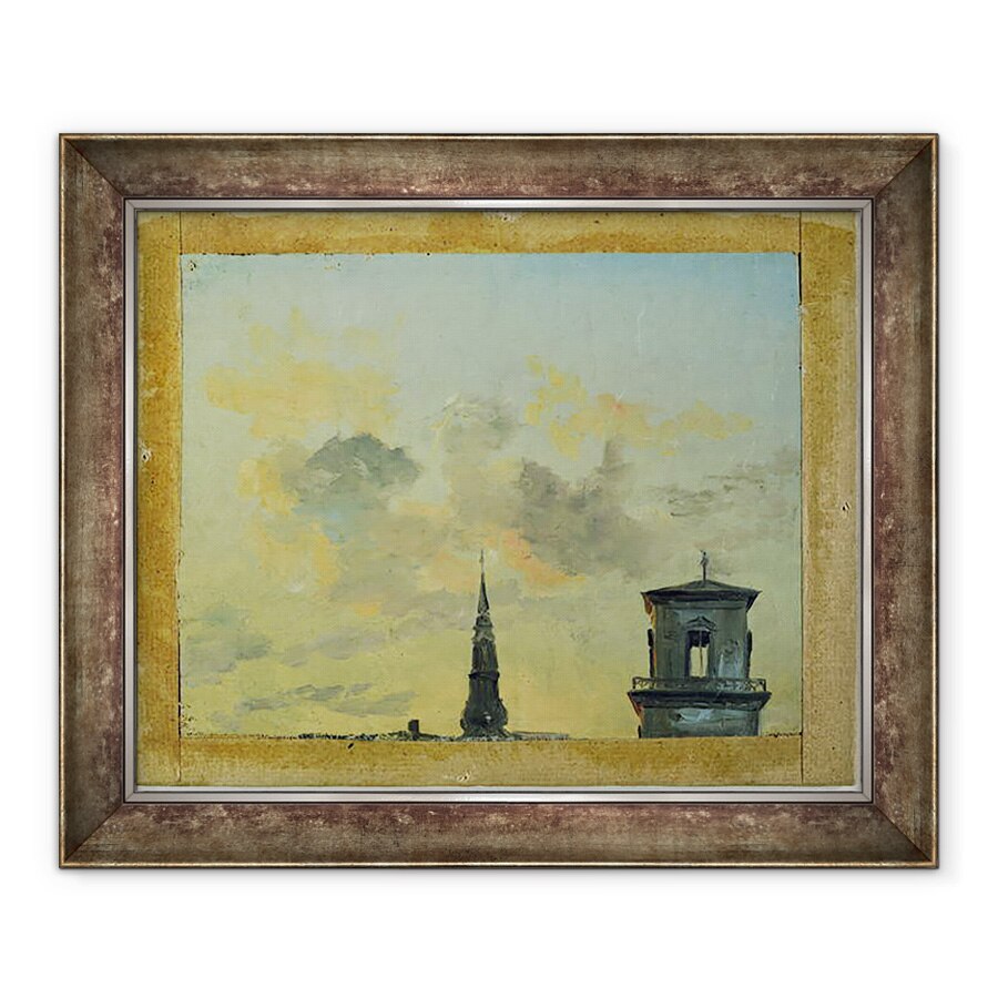 Tablou inramat - Johan Christian Dahl - Doua turnuri in Copenhaga impotriva cerului de seara, 70 x 85 cm