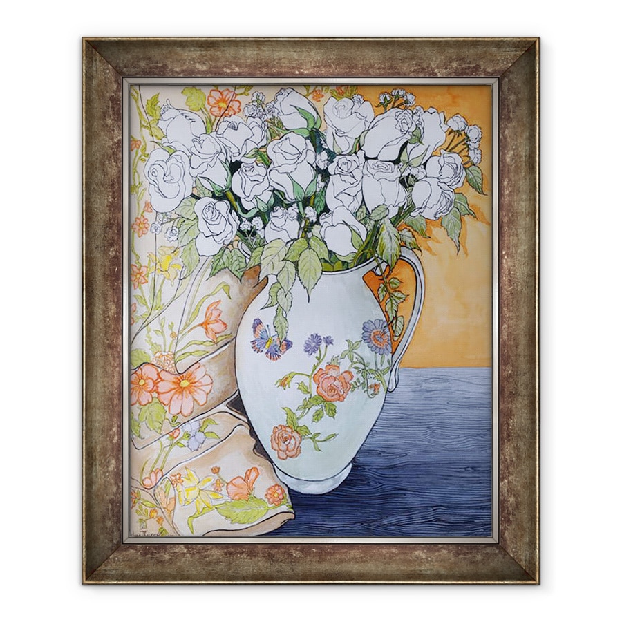 Tablou inramat - Joan Thewsey - Trandafiri albi intr-un ulcior modelat, 70 x 85 cm